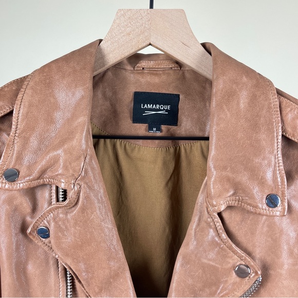 LAMARQUE Kiyoshi Washed Leather Biker Jacket in Tigers Eye - Picture 6 of 10